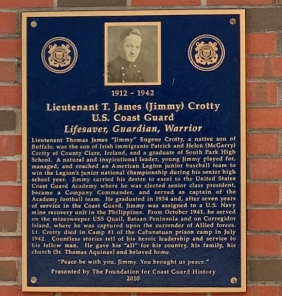 LIEUTENANT T. JAMES (JIMMY) CROTY WAR MEMORIAL PLAQUE