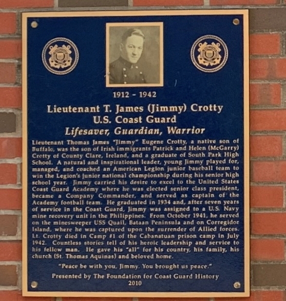 LIEUTENANT T. JAMES (JIMMY) CROTY WAR MEMORIAL PLAQUE