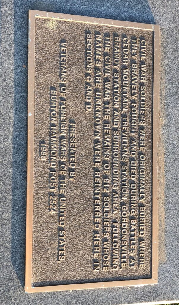 VFW BURTON HAMMON POST 2524 CIVIL WAR SOLDIERS MEMORIAL PLAQUE