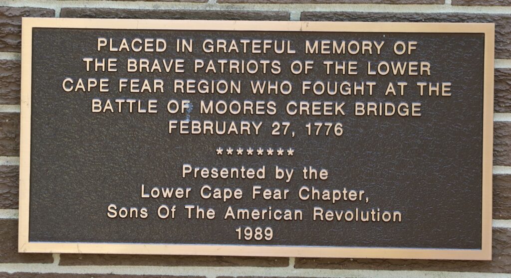 LOWER CAPE FEAR BRAVE PATRIOTS REVOLUTIONARY WAR MEMORIAL PLAQUE