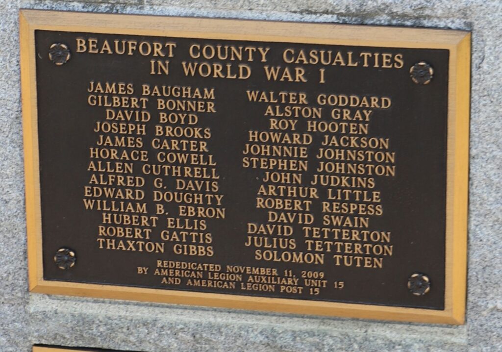 BEAUFORT CO. WORLD WAR MEMORIAL PLAQUE B