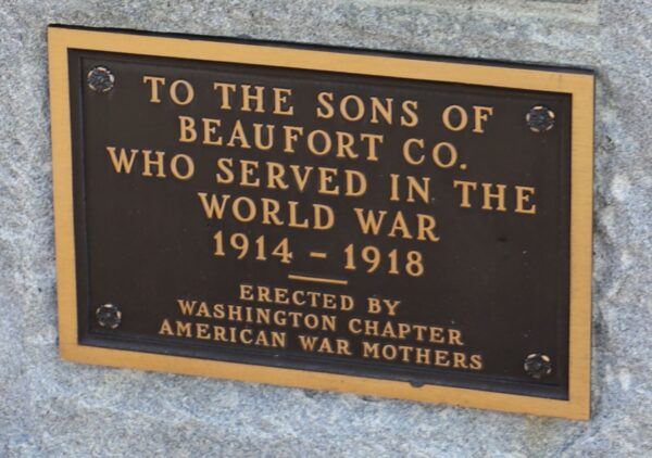 BEAUFORT CO. WORLD WAR MEMORIAL PLAQUE A