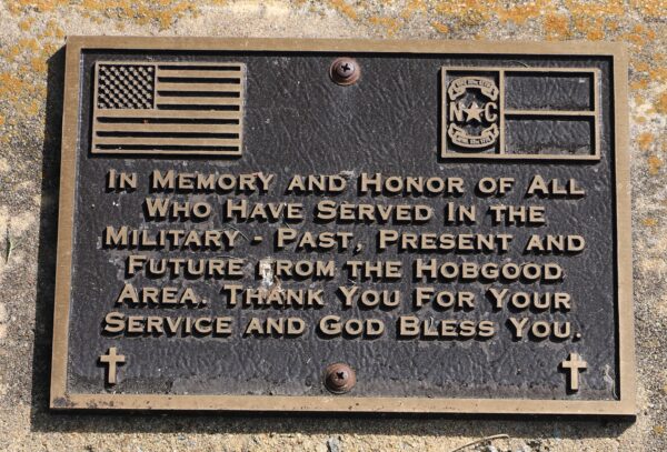 HOBGOOD AREA ALL VETERANS MEMORIAL PLAQUE