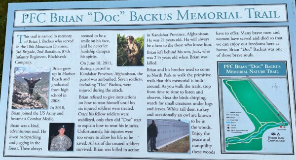 PFC BRIAN “DOC” BACKUS MEMORIAL TRAIL PANEL