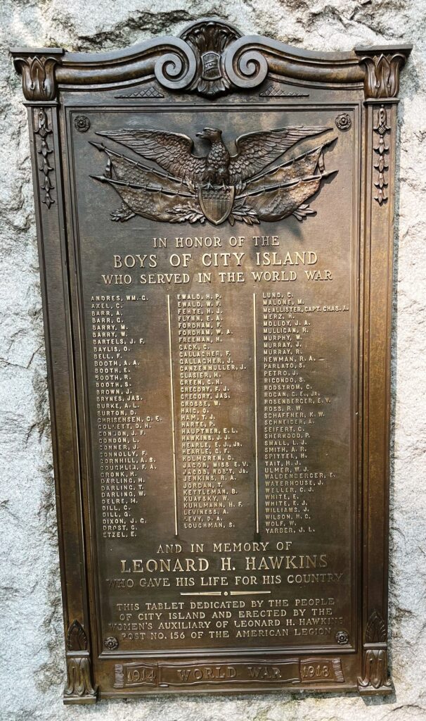 BOYS OF CITY ISLAND WORLD WAR MEMORIAL PLAQUE