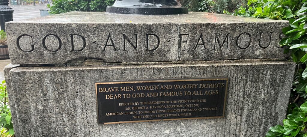 BRAVE MEN, WOMEN AND WORTHY PATRIOTS WORLD WAR II MEMORIAL FLAGPOLE PLAQUE