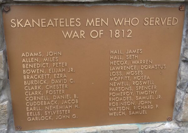 SKANEATELES MEN WHO SERVED WAR OF 1812 MEMORIAL PLAQUE