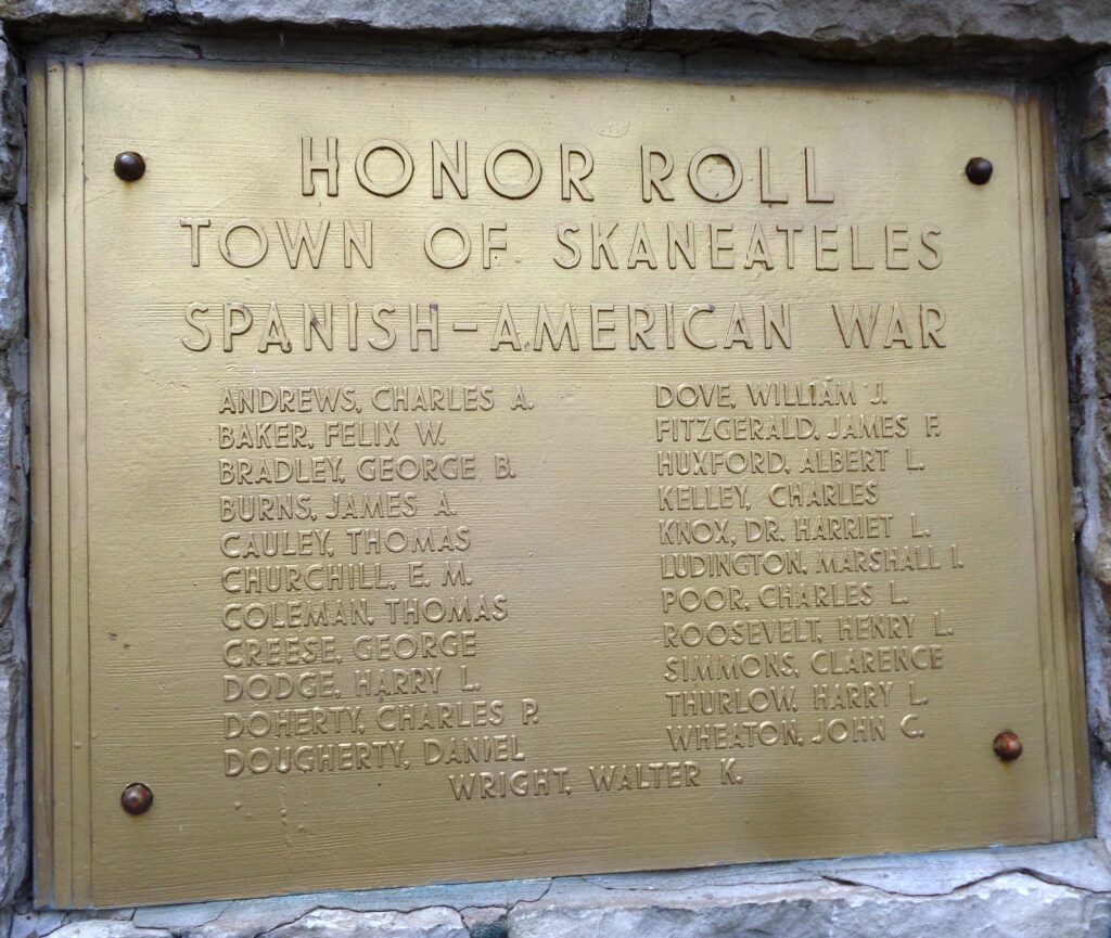 TOWN OF SKANEATELES SPANISH-AMERICAN WAR MEMORIAL PLAQUE
