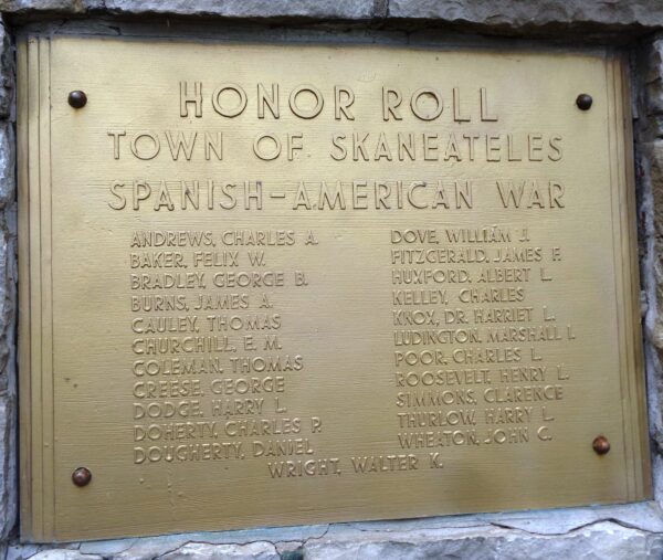 TOWN OF SKANEATELES SPANISH-AMERICAN WAR MEMORIAL PLAQUE