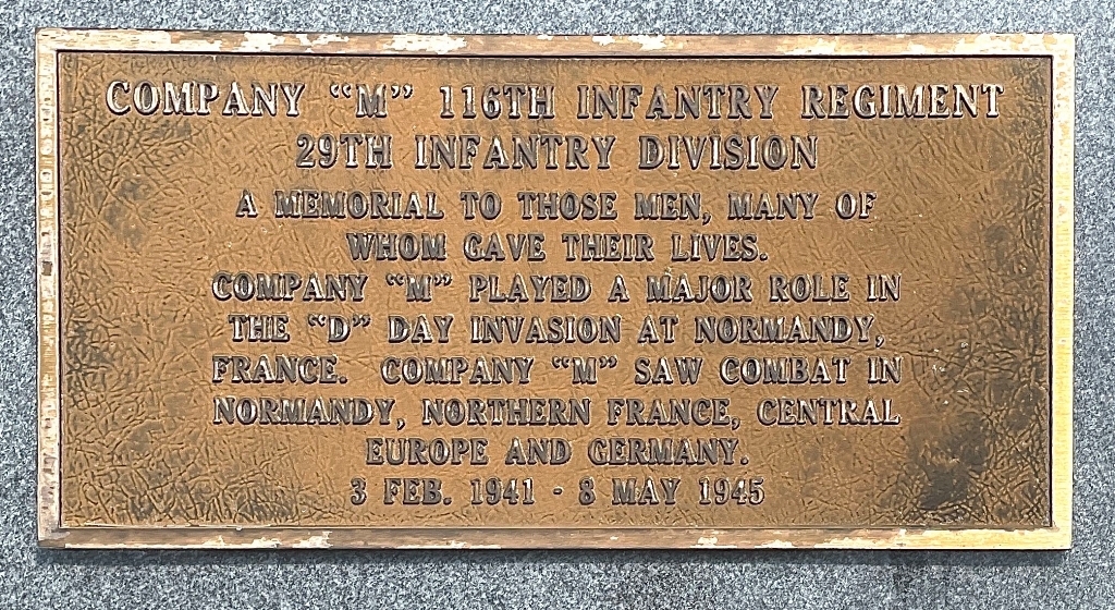 COMPANY “M” 116TH INFANTRY REGIMENT WAR MEMORIAL PLAQUE