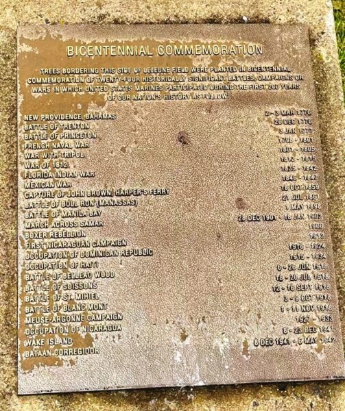 BICENTENNIAL COMMEMORATION MARINE CORPS BATTLES MEMORIAL TREES PLAQUE