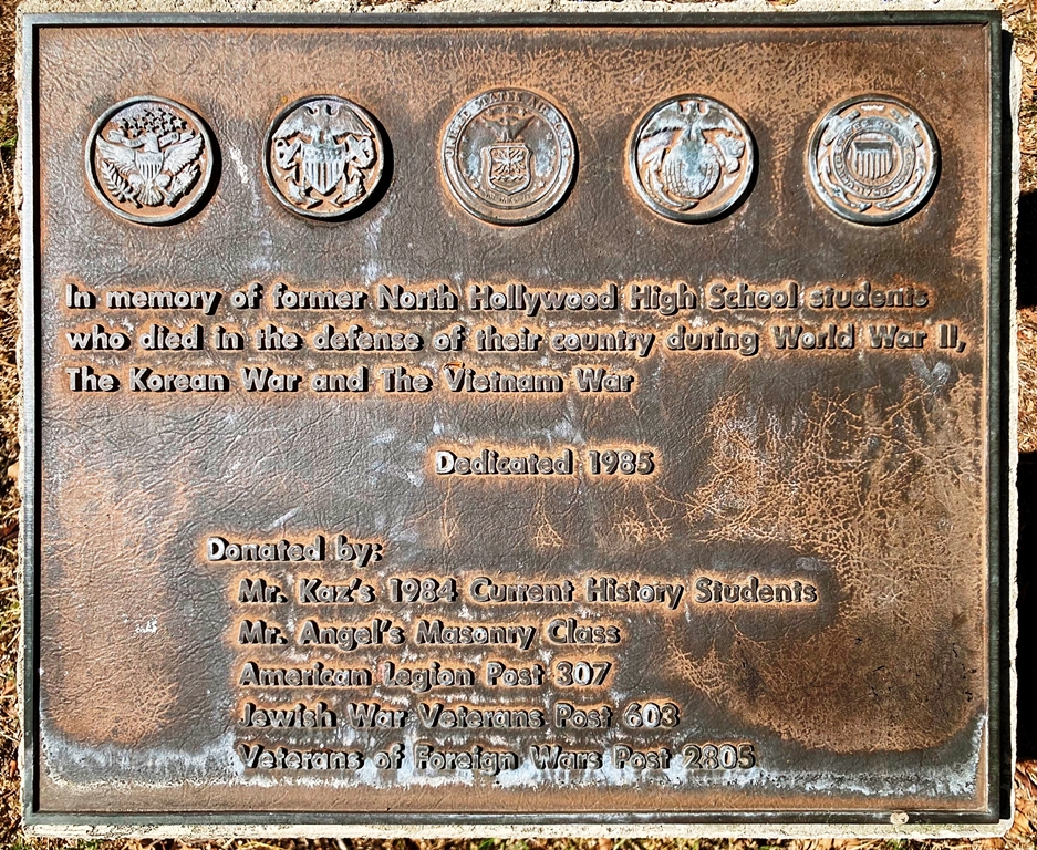 NORTH HOLLYWOOD HIGH SCHOOL WAR VETERANS MEMORIAL PLAQUE