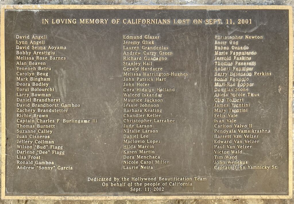 CALIFORNIANS LOST ON SEPT. 11, 2001 MEMORIAL  PLAQUE