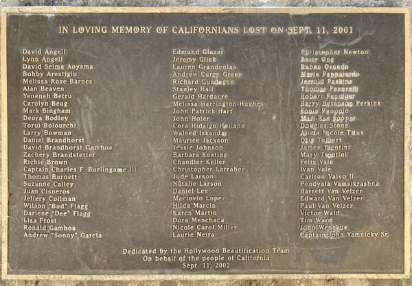 CALIFORNIANS LOST ON SEPT. 11, 2001 MEMORIAL  PLAQUE