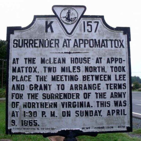 SURRENDER AT APPOMATTOX MEMORIAL MARKER