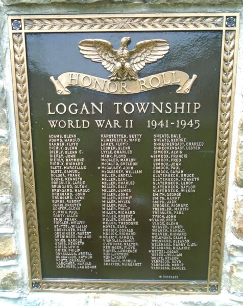 LOGAN TOWNSHIP WORLD WAR II MEMORIAL PLAQUE