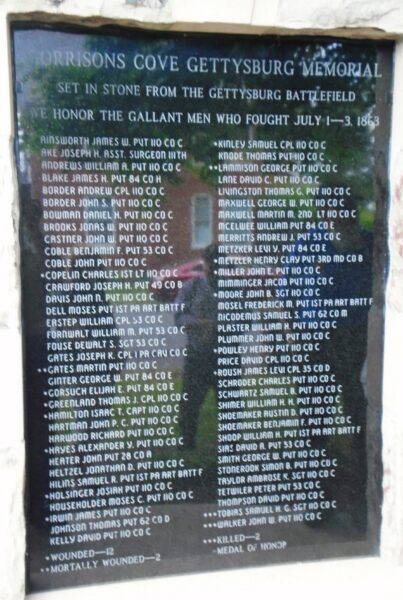 MORRISONS COVE GETTYSBURG MEMORIAL PLAQUE