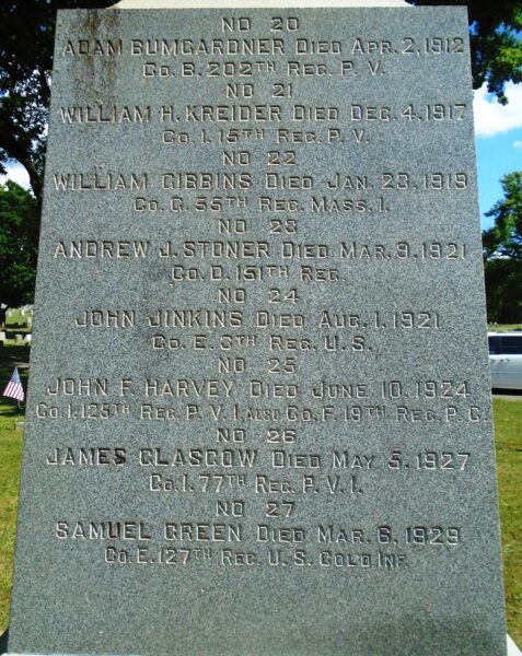 COL. HULINGS GAR POST 176 CIVIL WAR MEMORIAL SIDE D