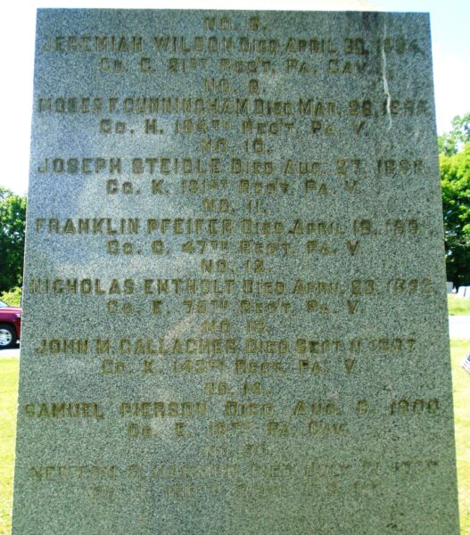 COL. HULINGS GAR. POST 176 CIVIL WAR MEMORIAL SIDE B