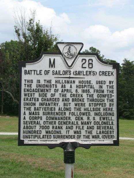BATTLE OF SAILORS (SAYLER’S) CREEK MEMORIAL MARKER SIDE I
