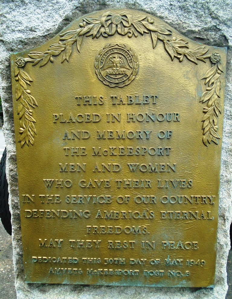 MCKEESPORT ULTIMATE SACRIFICE WAR MEMORIAL PLAQUE