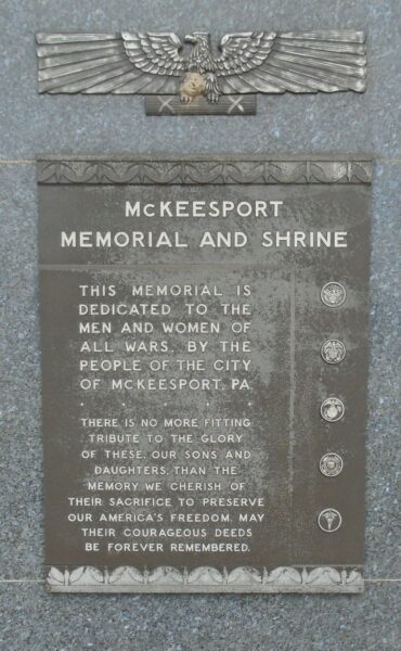 MCKEESPORT MEMORIAL AND SHRINE PLAQUE