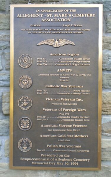 ALLEGHENY CEMETERY VETERANS MEMORIAL PLAZA PLAQUE C