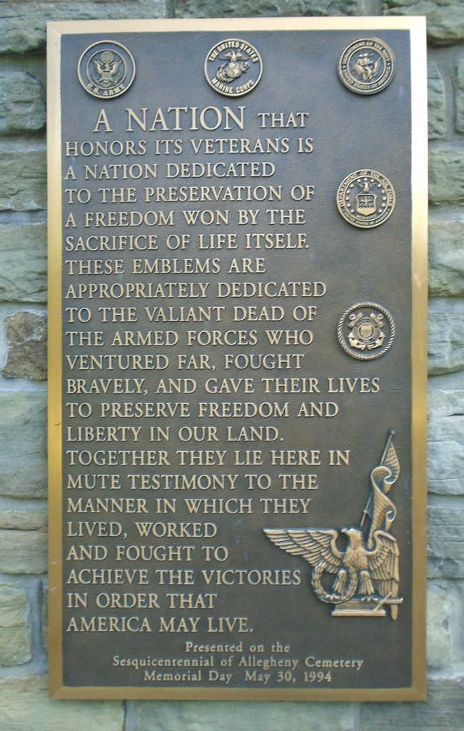 ALLEGHENY CEMETERY VETERANS MEMORIAL PLAZA PLAQUE B
