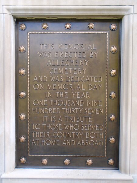 ALLEGHENY CEMETERY VETERANS MEMORIAL PLAZA PLAQUE A