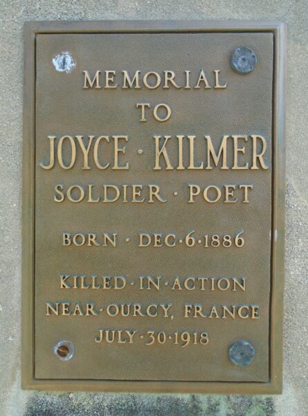 JOYCE KILMER SOLDIER POET WAR MEMORIAL PLAQUE A