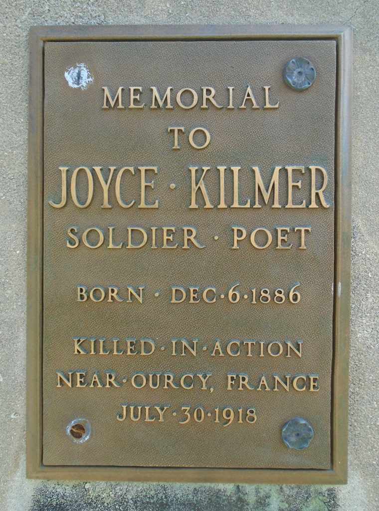 JOYCE KILMER SOLDIER POET WAR MEMORIAL PLAQUE A