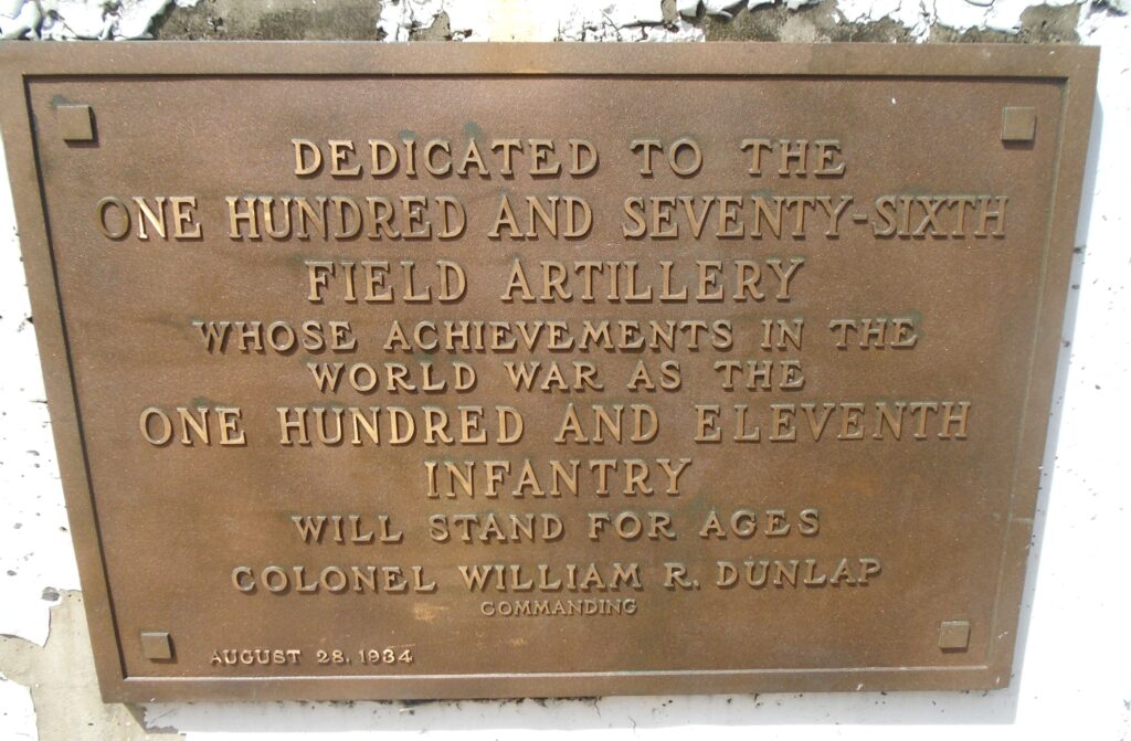 ONE HUNDRED AND SEVENTY-SIXTH FIELD ARTILLERY MEMORIAL PLAQUE