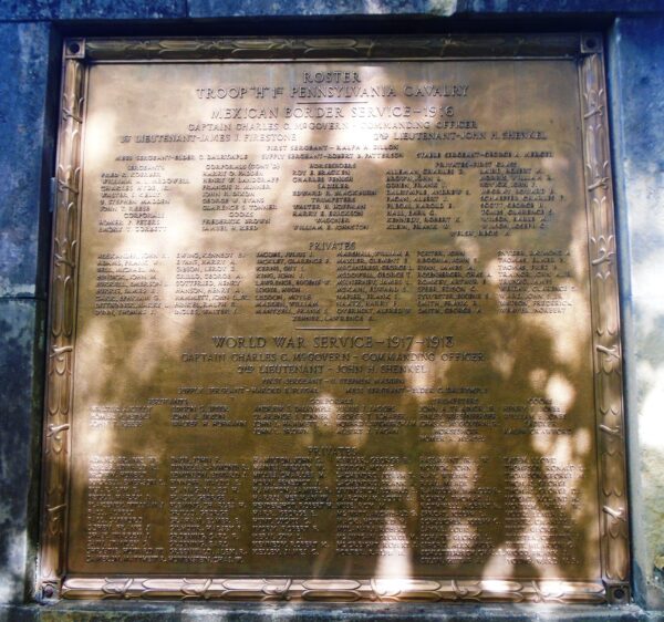 TROOP H FIRST PENNSYLVANIA CAVALRY WAR MEMORIAL PLAQUE B
