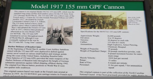MODEL 1917 155 MM GPF CANNON MEMORIAL PANEL II