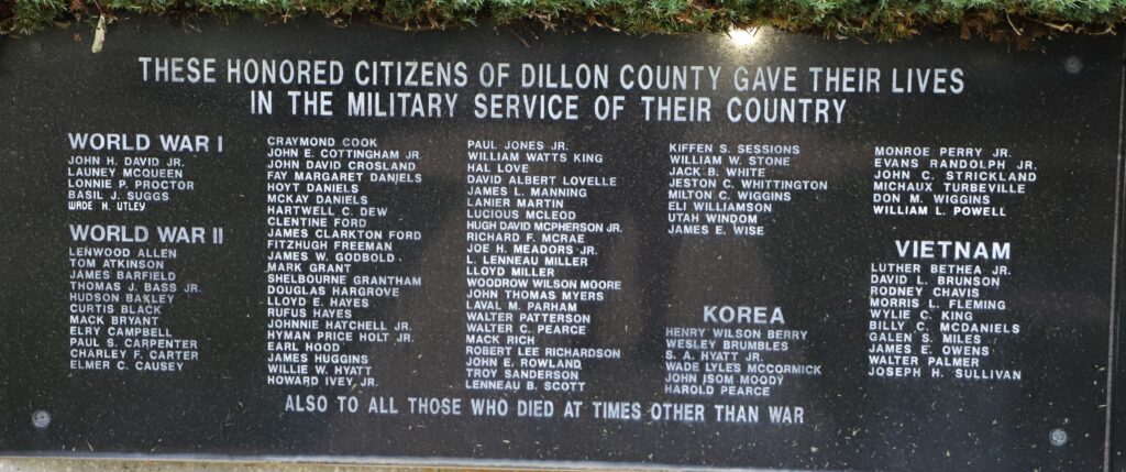 DILLON COUNTY SUPREME SACRIFICE MEMORIAL PLAQUE A