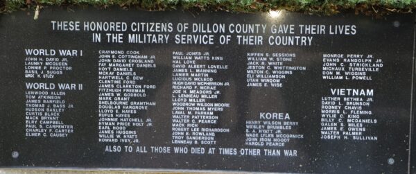 DILLON COUNTY SUPREME SACRIFICE MEMORIAL PLAQUE A