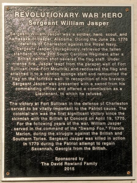 REVOLUTIONARY WAR HERO SERGEANT WILLIAM JASPER MEMORIAL MURAL PLAQUE