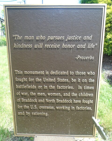 BRADDOCK AND NORTH BRADDOCK WAR VETERANS MEMORIAL PLAQUE