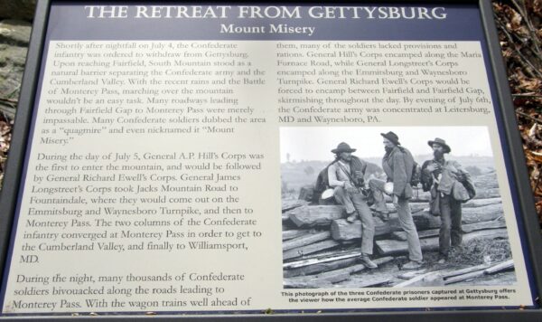 THE RETREAT FROM GETTYSBURG MOUNT MISERY WAR MEMORIAL PANEL