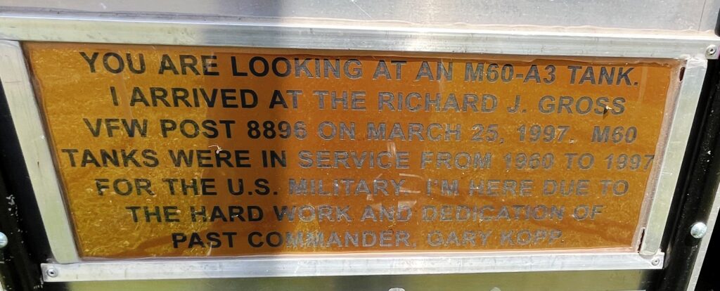 VFW POST 8896 M60-A3 TANK MEMORIAL PLAQUE