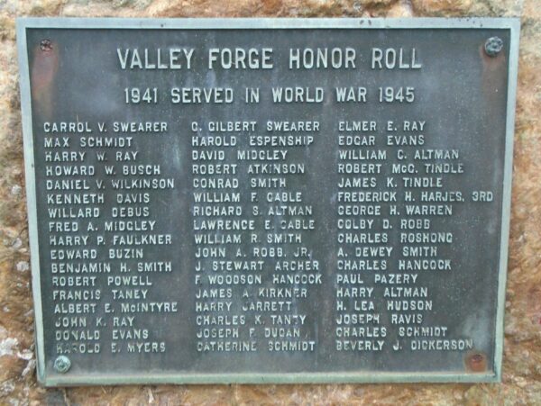 VALLEY FORGE HONOR ROLL WORLD WAR MEMORIAL PLAQUE