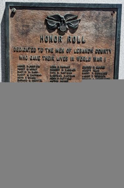 LEBANON COUNTY WORLD WAR I HONOR ROLL MEMORIAL PLAQUE