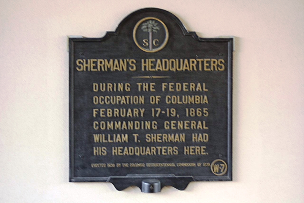 SHERMAN’S HEADQUARTERS OCCUPATION OF COLUMBIA WAR MEM,ORIAL PLAQUE