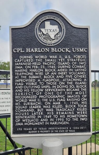 CPL HARLON BLOCK, USMC WAR MEMORIAL MARKER
