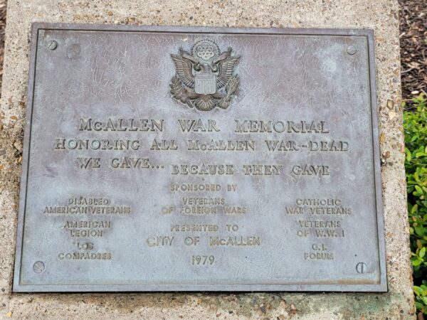 MCALLEN WAR MEMORIAL PLAQUE