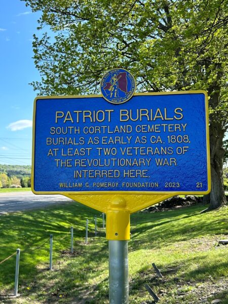 PATRIOT BURIALS SOUTH CORTLAND CEMETERY REVOLUTIONARY WAR MEMORIAL MARKER