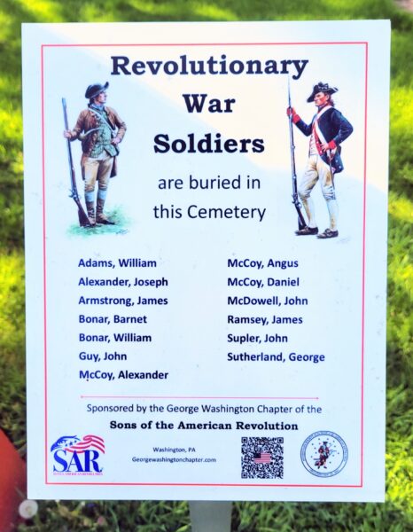 REVOLUTIONARY WAR SOLDIERS BURIED IN WEST ALEXANDER PRESBYTERIAN CHURCH CEMETERY MEMORIAL PLAQUE
