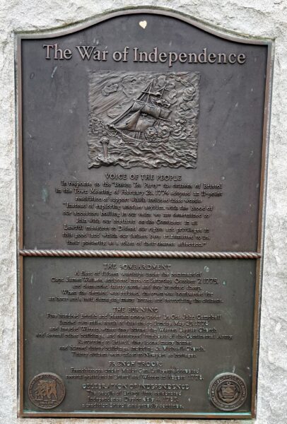 BRISTOL THE WAR OF INDEPENDENCE MEMORIAL PLAQUE