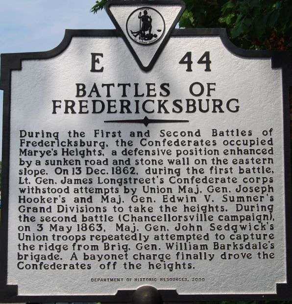 BATTLES OF FREDERICKSBURG MEMORIAL MARKER