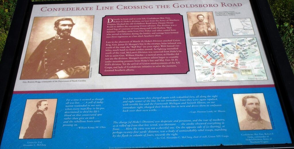 CONFEDERATE LINE CROSSING THE GOLDSBORO ROAD MEMORIAL PANEL